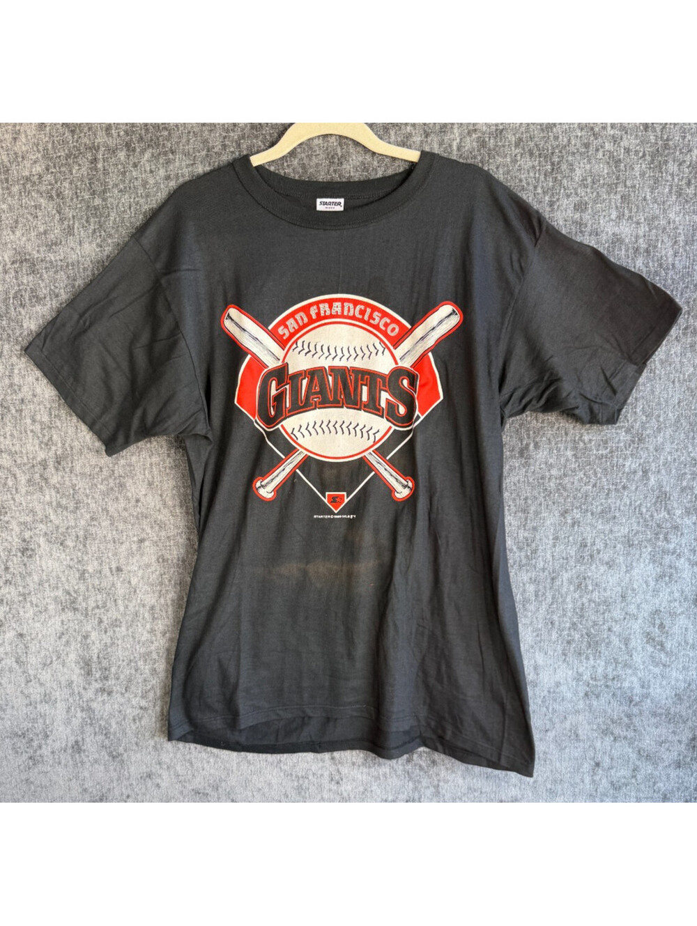 VTG Mens Sz XL San Francisco Giants Black STARTER T Shirt 1989 - FLAW